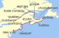 Cruise itinerary map for Oceania Cruises 12 Night North American Neighbors New York to Montreal (138322)