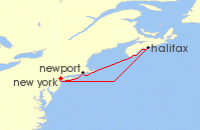 Cruise itinerary map for Cunard Line 7 Night 250th Independence Day Celebration (118885)