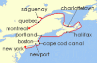 Cruise itinerary map for Silversea Cruises 11 Night Bayonne, New Jersey To Montreal (126547)