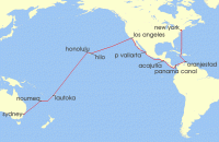 Cruise itinerary map for Cunard Line 35 Night New York To Sydney (138549)