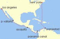 Cruise itinerary map for Cunard Line 17 Night New York To Los Angeles (138548)
