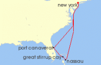 Cruise itinerary map for Norwegian Cruise Line 8 Night Bahamas Round-trip New York: Great Stirrup Cay, Orlando & Nassau (117)