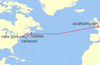 Cruise itinerary map for Cunard Line 14 Night Transatlantic Crossing (118886)