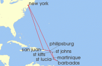 Cruise itinerary map for Royal Caribbean Cruises 14 Night Southern Caribbean Cruise (127409)