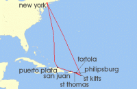 Cruise itinerary map for Norwegian Cruise Line 12 Night Caribbean Round-trip New York: Dominican Republic & St. Thomas (128583)