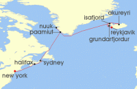 Cruise itinerary map for Regent Seven Seas Cruises 18 Night Icelandic Getaway New York To Reykjavik (141389)