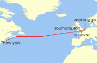 Cruise itinerary map for Cunard Line 18 Night Roundtrip Transatlantic Crossing (140497)