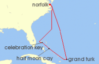 Cruise itinerary map for Carnival Cruises 7 Night Eastern Caribbean (125863)