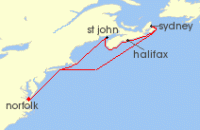 Cruise itinerary map for Carnival Cruises 8 Night Canada (125860)