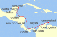 Cruise itinerary map for Windstar Cruises 16 Night Star Collector: Natural History Meets Ancient Mystery: Latin America & Beyond (140352)