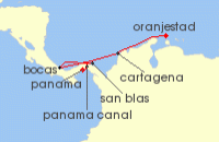 Cruise itinerary map for Windstar Cruises 8 Night Panama Canal, Cartagena, San Blas Islands & More (132974)