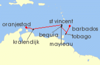 Cruise itinerary map for Windstar Cruises 7 Night Windward Ways & Tobago Cays (138432)