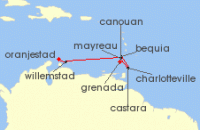 Cruise itinerary map for Star Clippers 10 Night Aruba To Grenada (134144)