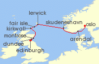 Cruise itinerary map for SeaDream Yacht Club 8 Night Norway & the British Isles (135390)