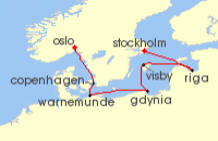 Cruise itinerary map for MSC Cruises 6 Night Northern Europe (134930)