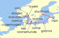 Cruise itinerary map for Regent Seven Seas Cruises 14 Night Nordic Verve & Baroque Flair Oslo To Stockholm (126603)