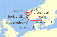 Cruise itinerary map for SeaDream Yacht Club 7 Night Yachting the Norwegian Fjords (141842)