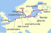 Cruise itinerary map for Oceania Cruises 13 Night Northern Europe Explorer Oslo to London (126086)