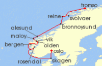 Cruise itinerary map for SeaDream Yacht Club 11 Night Trollfjord & the Lofoten Islands (135362)
