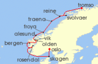 Cruise itinerary map for SeaDream Yacht Club 11 Night Trollfjord & the Lofoten Islands (141858)