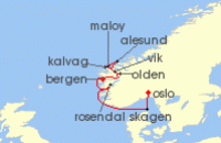 Cruise itinerary map for SeaDream Yacht Club 7 Night Yachting the Norwegian Fjords (102143)