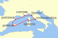 Cruise itinerary map for Marella Cruises 7 Night Highlights Of The Mediterranean (142220)