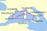 Cruise itinerary map for TUI Cruises 14 Nachte - La Dolce Vita Und Grose Momente - Ab/Bis Palma (133195)