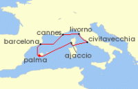 Cruise itinerary map for Marella Cruises 7 Night Highlights Of The Mediterranean (141995)