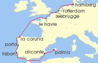 Cruise itinerary map for AIDA 12 Nacht Von Mallorca uber Portugal nach Hamburg (139067)