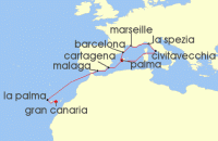 Cruise itinerary map for AIDA 13 Nacht Italien, Andalusien & Kanaren ab Mallorca (138992)