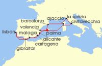 Cruise itinerary map for AIDA 17 Nacht Grose Feiertagsreise im Mittelmeer ab Mallorca (139362)