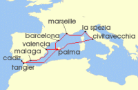 Cruise itinerary map for TUI Cruises 14 Nachte - Hohepunkte Des Westlichen Mittelmeers - Ab/Bis Palma (133189)