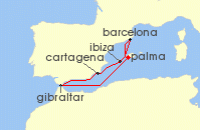 Cruise itinerary map for AIDA 7 Nacht Mediterrane Schatze mit Gibraltar ab Mallorca (123203)