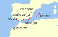 Cruise itinerary map for AIDA 7 Nacht Silvesterreise nach Spanien & Gibraltar ab Mallorca (136214)