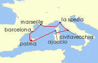 Cruise itinerary map for TUI Cruises 9 Nachte - Hohepunkte Des Westlichen Mittelmeers - Ab/Bis Palma (127854)