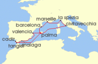Cruise itinerary map for TUI Cruises 14 Nachte - Hohepunkte Des Westlichen Mittelmeers - Ab/Bis Palma (133193)