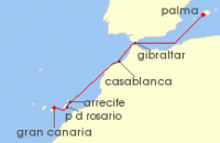 Cruise itinerary map for AIDA 7 Nacht Kanaren & Marokko mit Gibraltar ab Mallorca (140108)