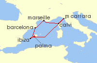 Cruise itinerary map for Marella Cruises 7 Night Coasts Of The Mediterranean (142051)