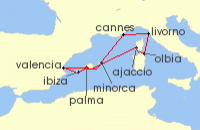 Cruise itinerary map for AIDA 11 Nacht Mittelmeerinseln mit Sonnenfinsternis ab Mallorca (130637)
