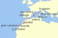 Cruise itinerary map for AIDA 14 Nacht Korsika, Italien & Kanaren ab Mallorca (139888)