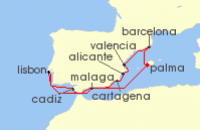 Cruise itinerary map for AIDA 11 Nacht Spanien, Portugal & Balearen ab Mallorca (139345)