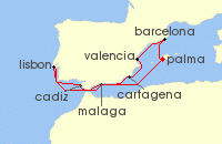 Cruise itinerary map for AIDA 10 Nacht Spanien & Portugal mit Sonnenfinsternis (49985)
