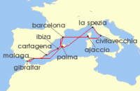 Cruise itinerary map for AIDA 14 Nacht Grose Mittelmeer-Reise ab Mallorca 2 (113394)