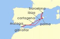 Cruise itinerary map for AIDA 7 Nacht Mediterrane Schatze mit Gibraltar ab Mallorca (113423)