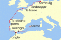 Cruise itinerary map for TUI Cruises 11 Nachte - Europas Westkuste - Ab Palma/Bis Hamburg (141785)