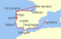 Cruise itinerary map for TUI Cruises 14 Nachte - Europas Sonnenseite Und Die Schonheiten Der Westkuste - Ab Palma/Bis Leixoes (Porto) (141771)