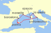 Cruise itinerary map for TUI Cruises 8 Nachte - Hohepunkte Des Westlichen Mittelmeers - Ab/Bis Palma (128999)