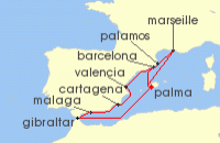 Cruise itinerary map for AIDA 12 Nacht Spanien, Frankreich & Gibraltar ab Mallorca (124234)