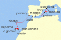 Cruise itinerary map for Hapag Lloyd 14 Night Southern Europes Sunny Mosaics (Mallorca - Tenerife) (143182)
