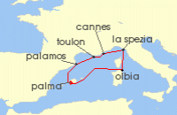 Cruise itinerary map for Marella Cruises 7 Night Jewels Of The Mediterranean (133466)